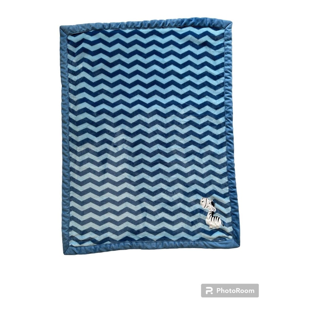 Little Wonders Blue White Zebra Chevron Baby Blanket Security Lovey Sherpa